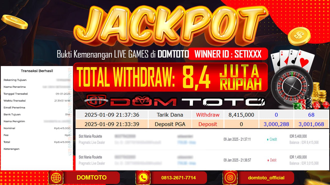 JACKPOT LIVE GAMES SLOT MANIA BACCARAT 10 JANUARI 2025